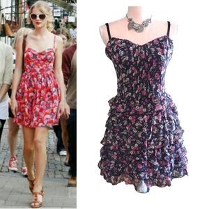 Y2K Black Colorful Floral Ruffle Convertible Mini Dress Size 9